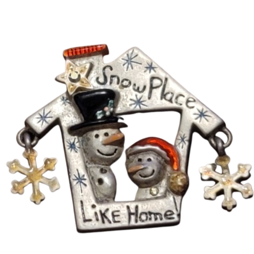 AJMC Snowman Brooch Snow Place Like Home Christmas Pin Winter Holiday Jewelry